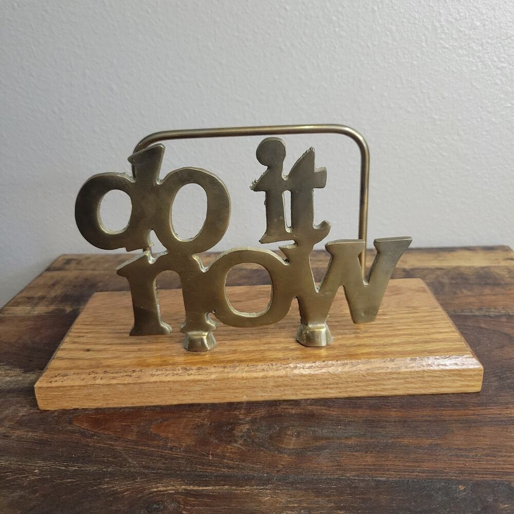 Vintage Wooden "Do It Now" Mail Letter Holder Desk Organizer Brass Wire MCM